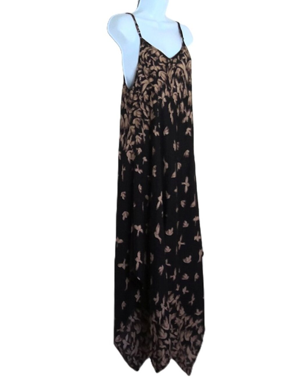 Kamana Sleeveless Dress Stylized Swallow Print Assymetrical Hem Flowy Sz / XL